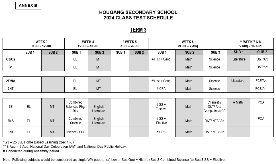 Class Test Schedule (2024 Semester 2)